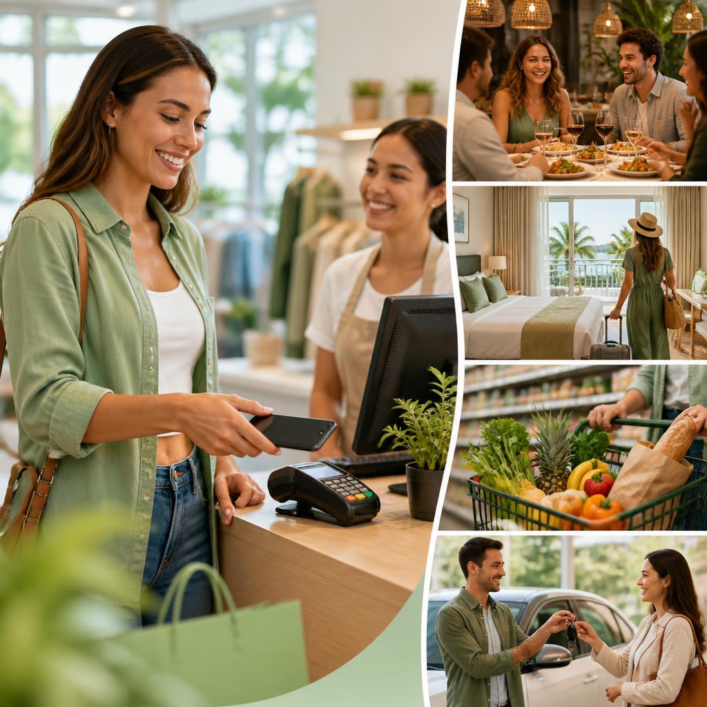 Resident saving money at checkout with swipe-and-save membership benefits including dining, travel, groceries and car rentals